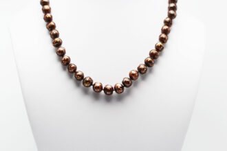 Checkered Brown Baroque Pearl Strand Necklace with Silver Clasp