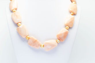 Pink Semi-Precious Stone Necklace with Gold Beads