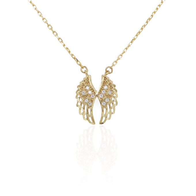 Fancy Wings Pendant On Chain Necklace In 10K Yellow Gold