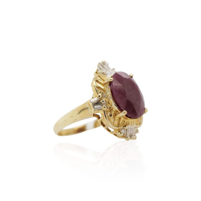 Ruby And Diamond Ring In 10K Yellow Gold