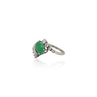 Jade And Diamond Ring In 14K White Gold